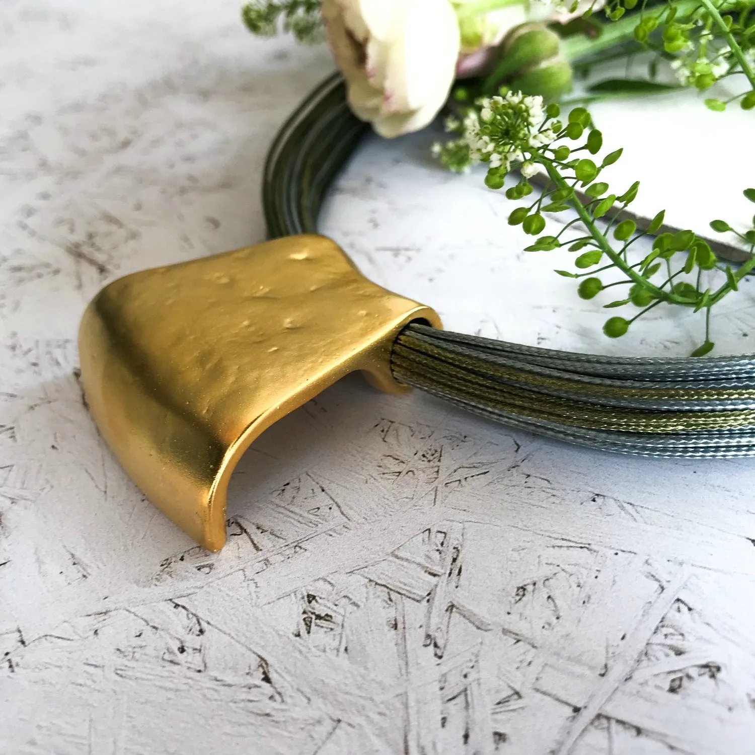 Jessica - Olive and grey cord with 24K gold pendant necklace