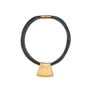 Jessica - Olive and grey cord with 24K gold pendant necklace