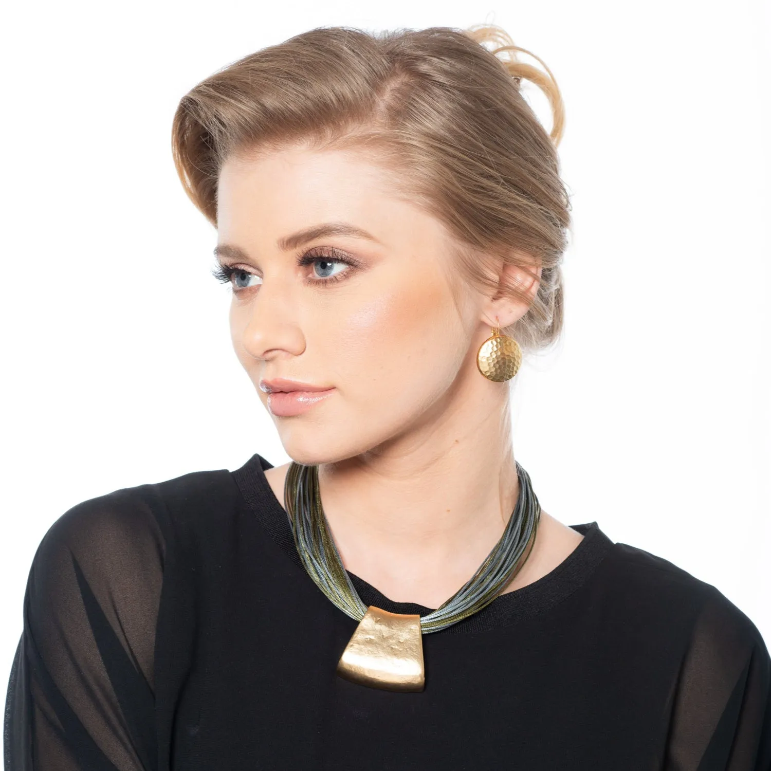 Jessica - Olive and grey cord with 24K gold pendant necklace