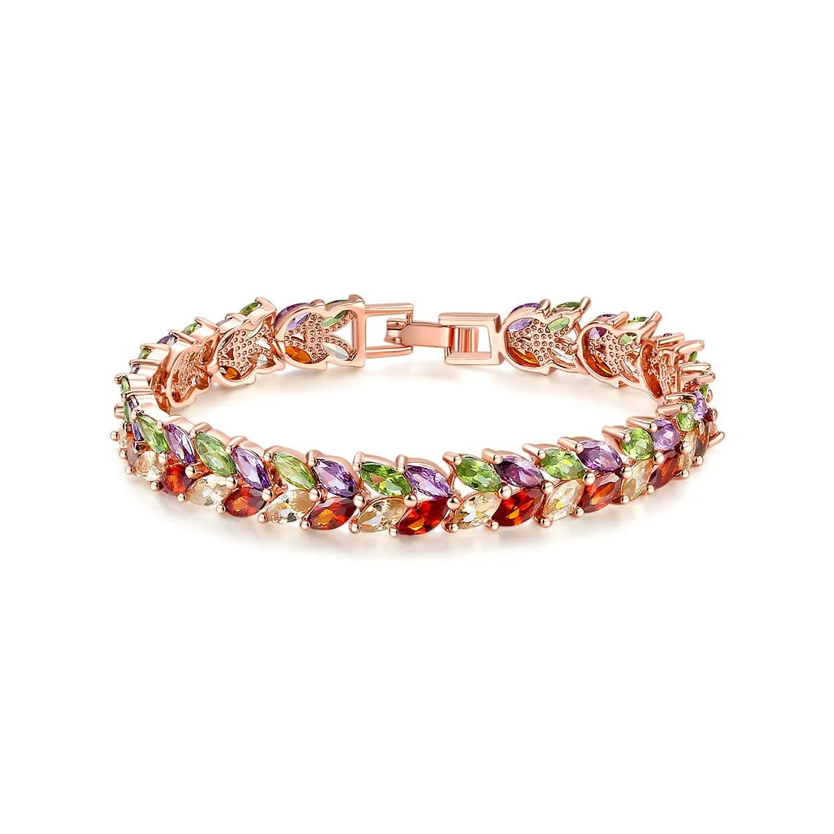 Jewel-Tone Crystal & 18K Rose Gold-Plated Floral Bracelet