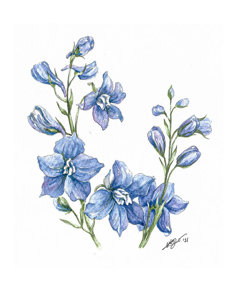 July - Delphinium Birth Flower Pendant Necklace