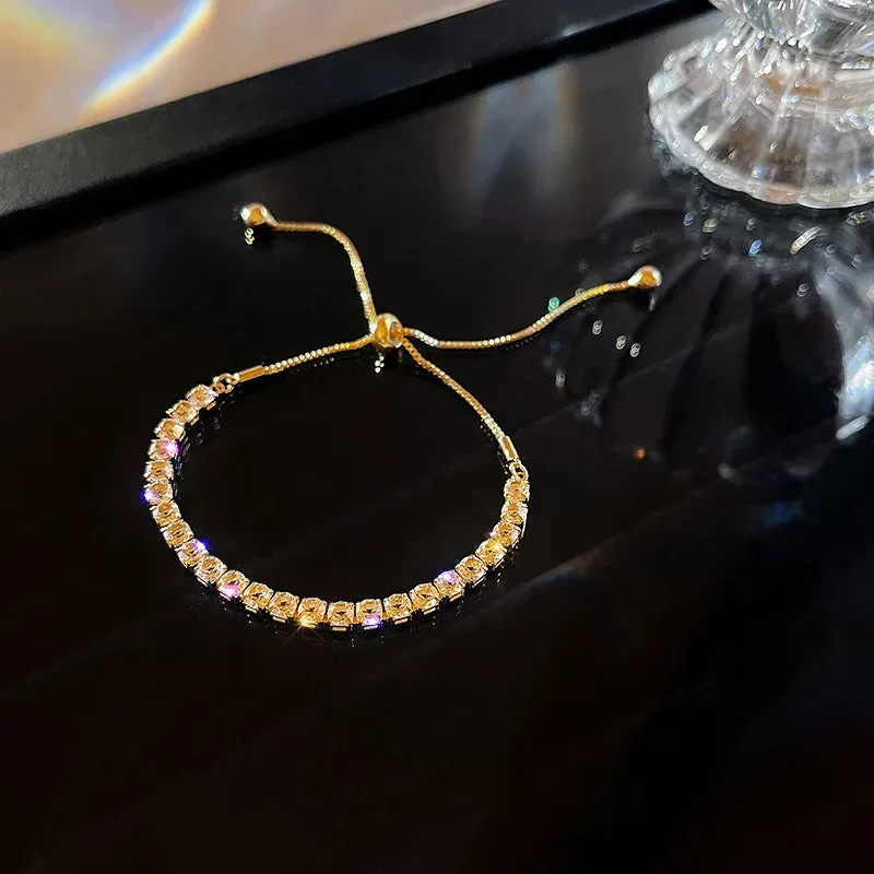 Kawaii Sparkle ✨ Cute Gold Color Tennis Bracelets with Colorful Cubic Zirconia for Women & Girls 🎀 Perfect Party Jewelry Gifts!