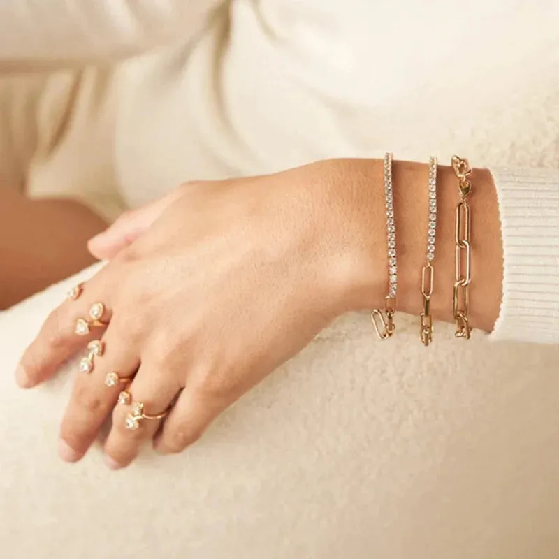 Kawaii Sparkle ✨ Cute Gold Color Tennis Bracelets with Colorful Cubic Zirconia for Women & Girls 🎀 Perfect Party Jewelry Gifts!