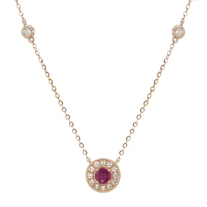 Ladies Diamond & Ruby Pendant Milgrain Detailed Necklace