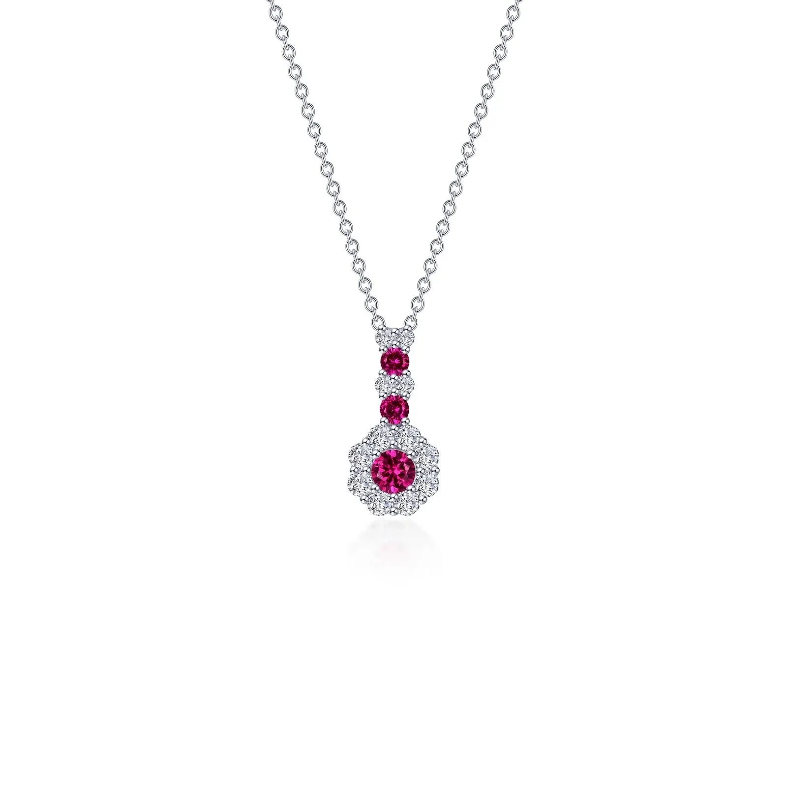 Lafonn Simulated Diamond & Ruby Flower Necklace N0327CRP20