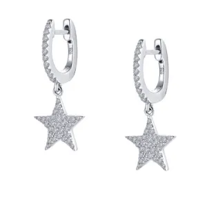 Lafonn Sterling Silver Platinum Plated Simulated Diamonds Star Dangle Earrings
