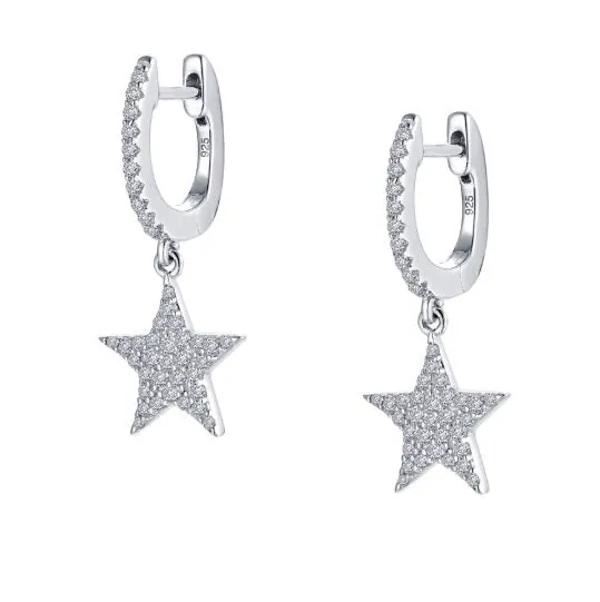 Lafonn Sterling Silver Platinum Plated Simulated Diamonds Star Dangle Earrings