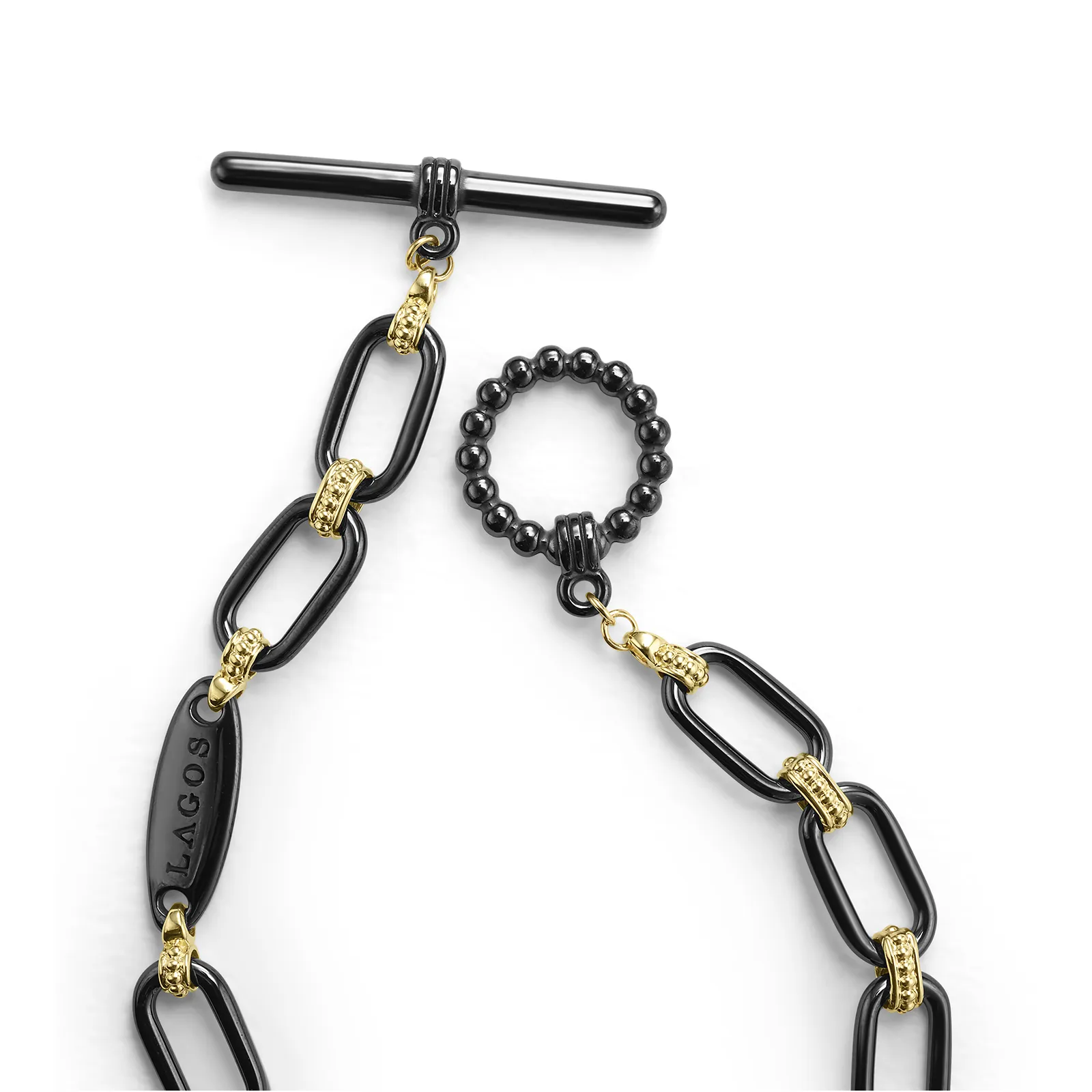 LAGOS Signature Caviar 18K Gold and Black Ceramic Link Bracelet