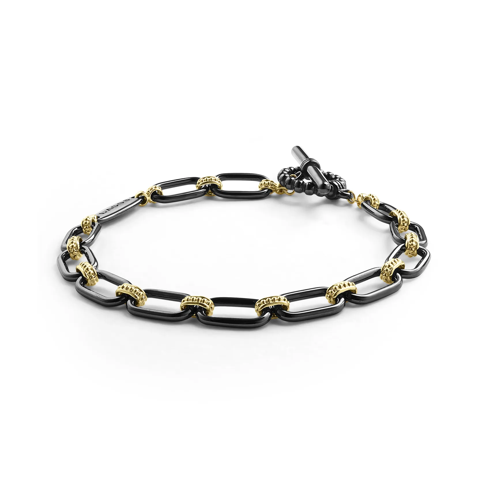 LAGOS Signature Caviar 18K Gold and Black Ceramic Link Bracelet