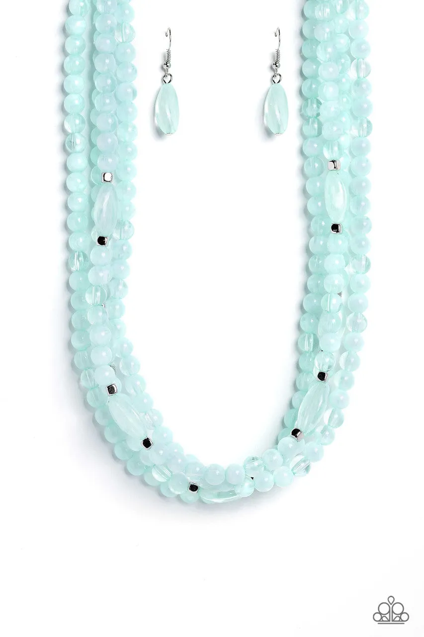 Layered Lass - Blue - Milky Bead Tiered Paparazzi Short Necklace