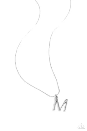 Letter of the Law - M - White Rhinestone Silver Initial Paparazzi Short Necklace