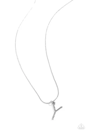 Letter of the Law - Y - White Rhinestone Silver Initial Paparazzi Short Necklace