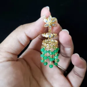 Light Weight Polki Jhumkas Green