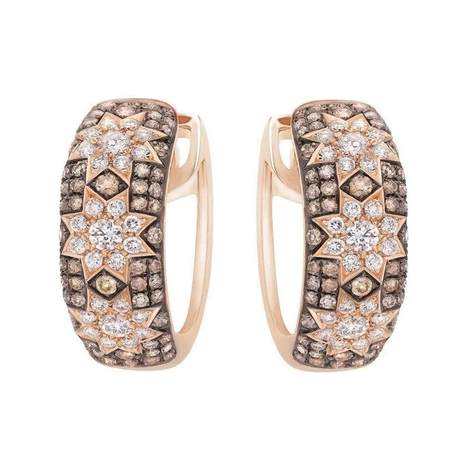 Long 3 Star Earrings Champagne Diamonds in Pink Gold