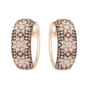 Long 3 Star Earrings Champagne Diamonds in Pink Gold