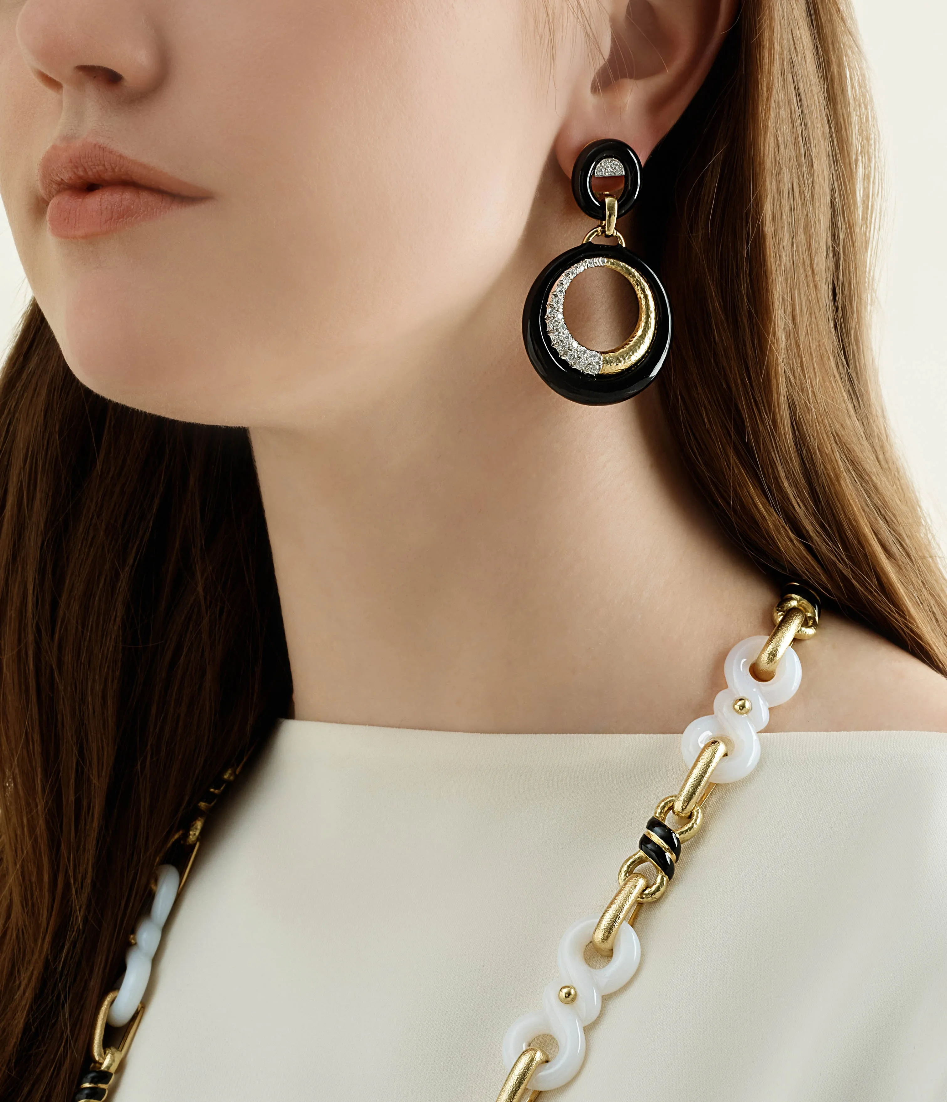 Luna Doorknocker Earrings, Black Enamel