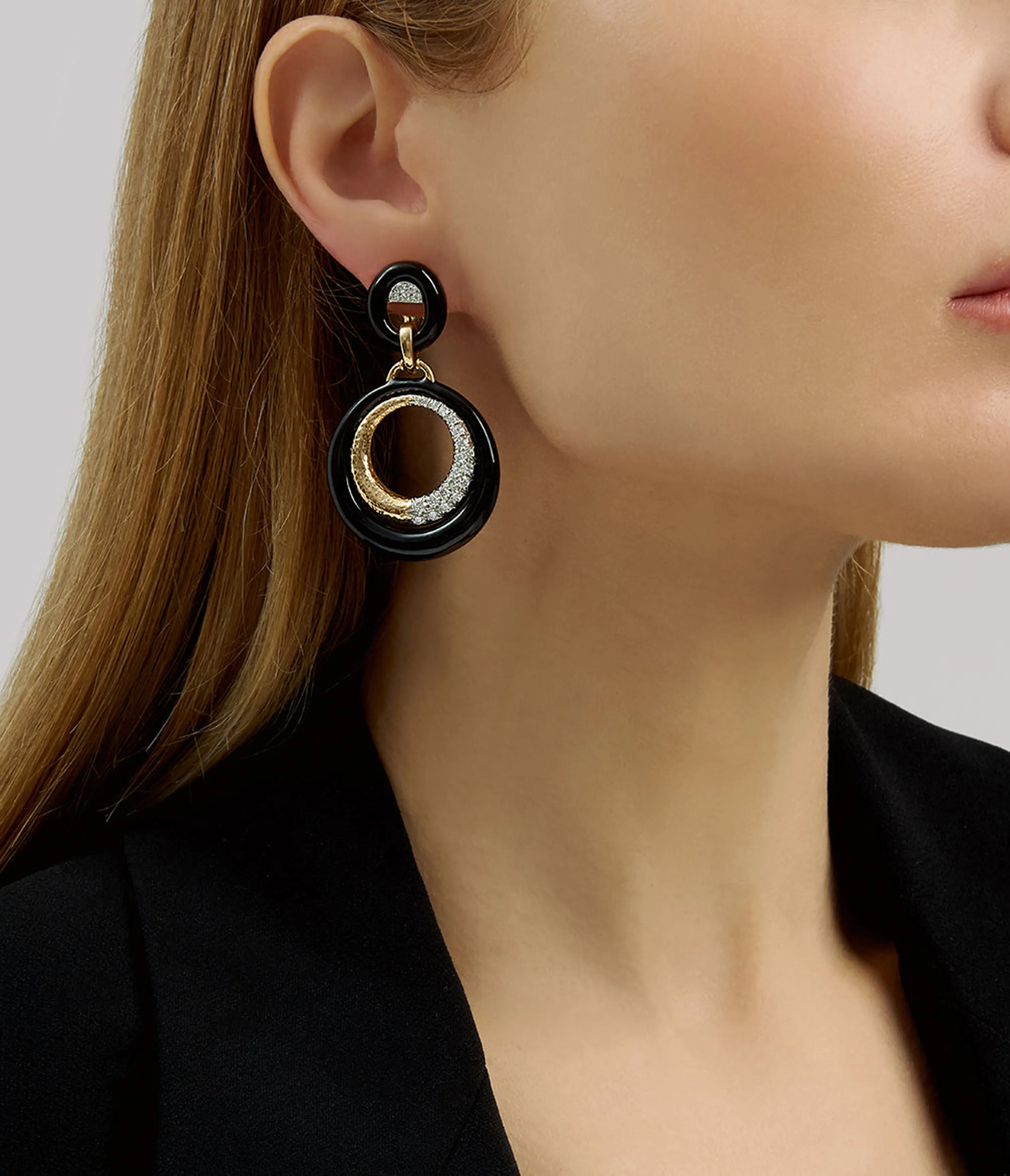 Luna Doorknocker Earrings, Black Enamel
