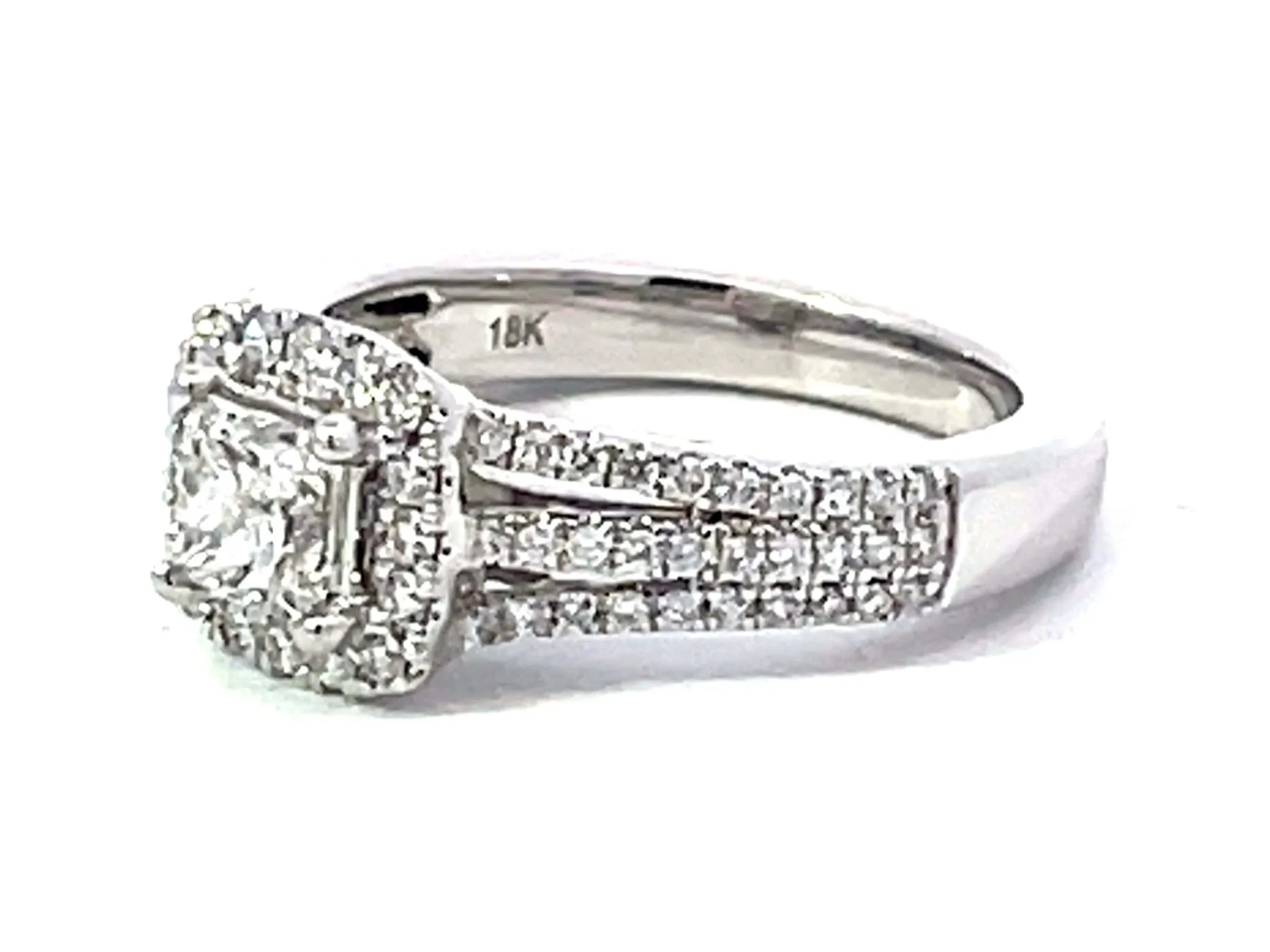 Marchesa Princess Cut Diamond Halo Engagement Ring 18K White Gold