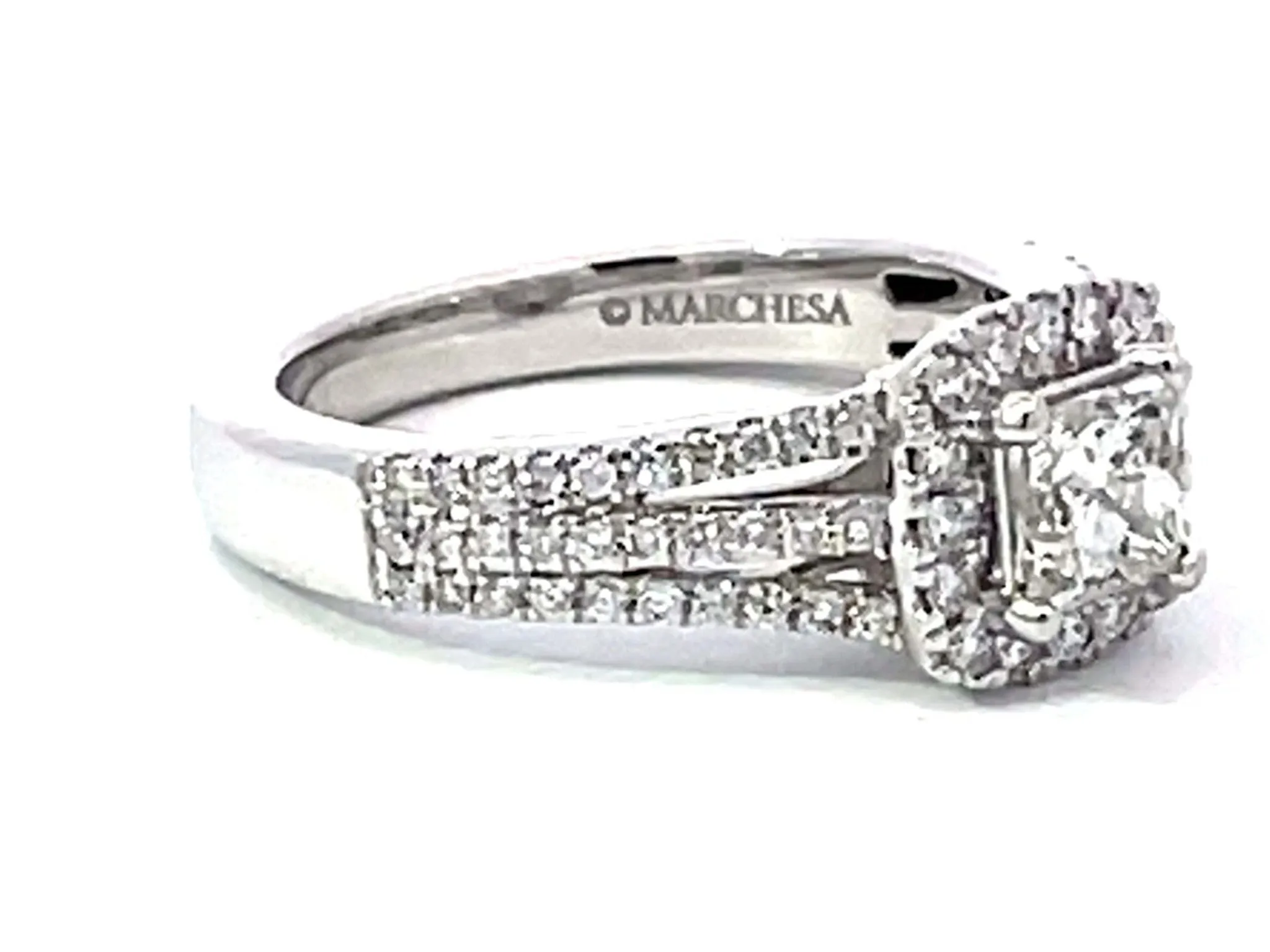 Marchesa Princess Cut Diamond Halo Engagement Ring 18K White Gold