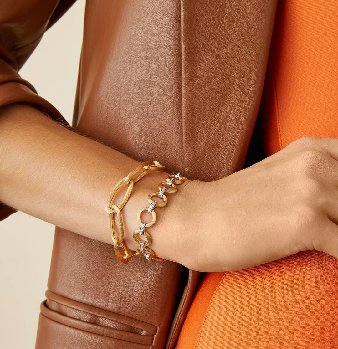 Marco Bicego Jaipur Mixed Metals Flat Link Bracelet with Diamonds