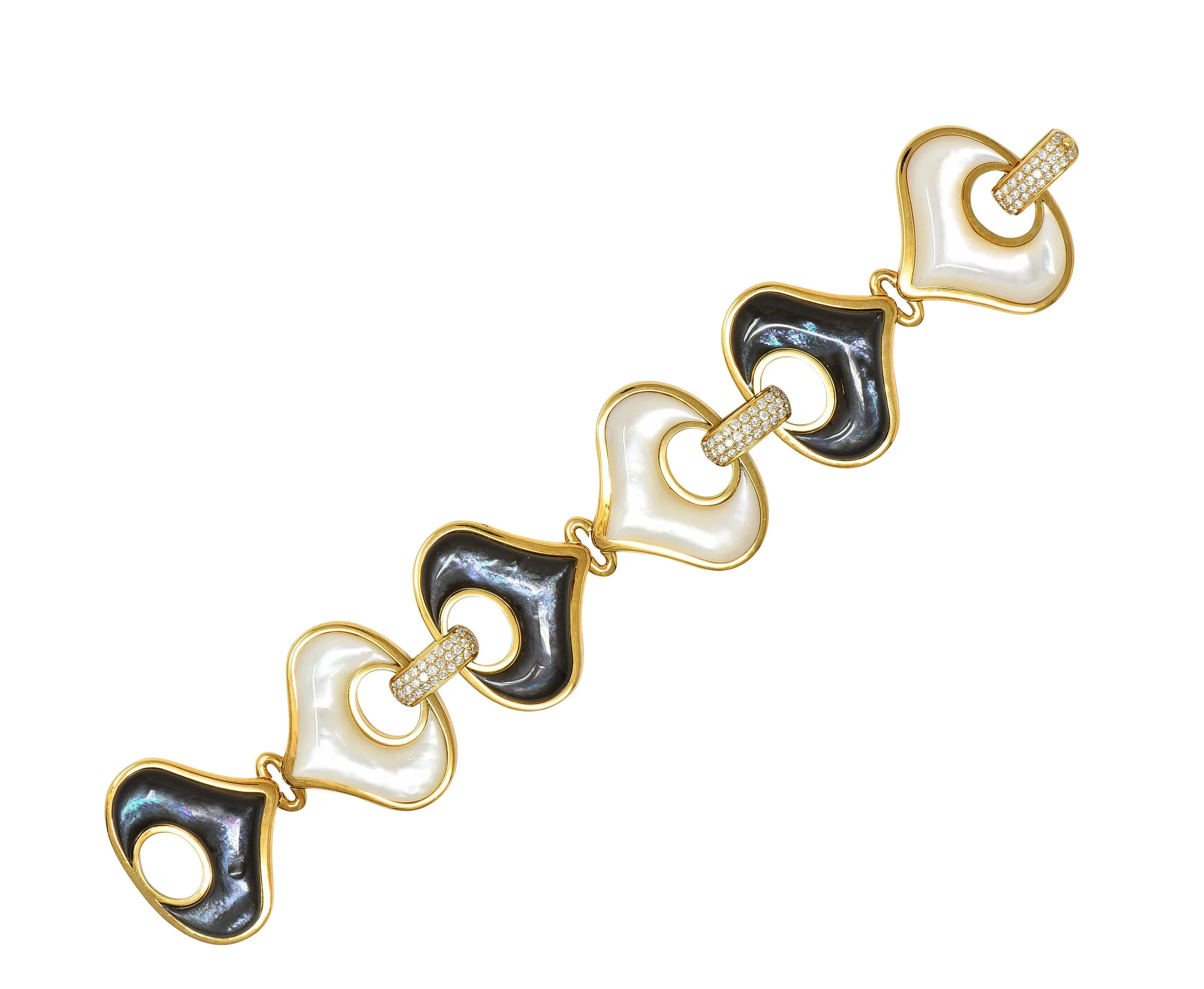 Marina B. Diamond Mother-Of-Pearl 18 Karat Yellow Gold Avita Chestnut Link Bracelet