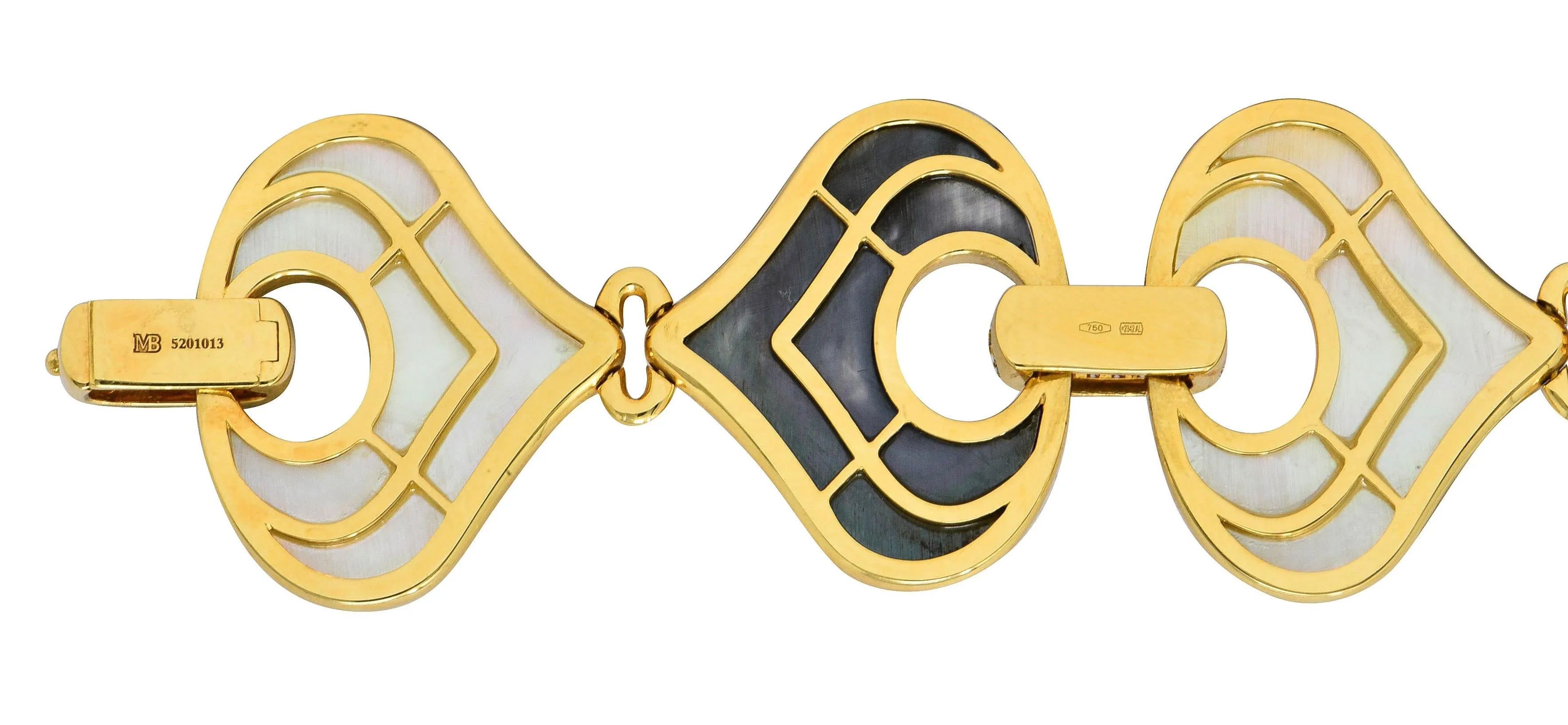 Marina B. Diamond Mother-Of-Pearl 18 Karat Yellow Gold Avita Chestnut Link Bracelet