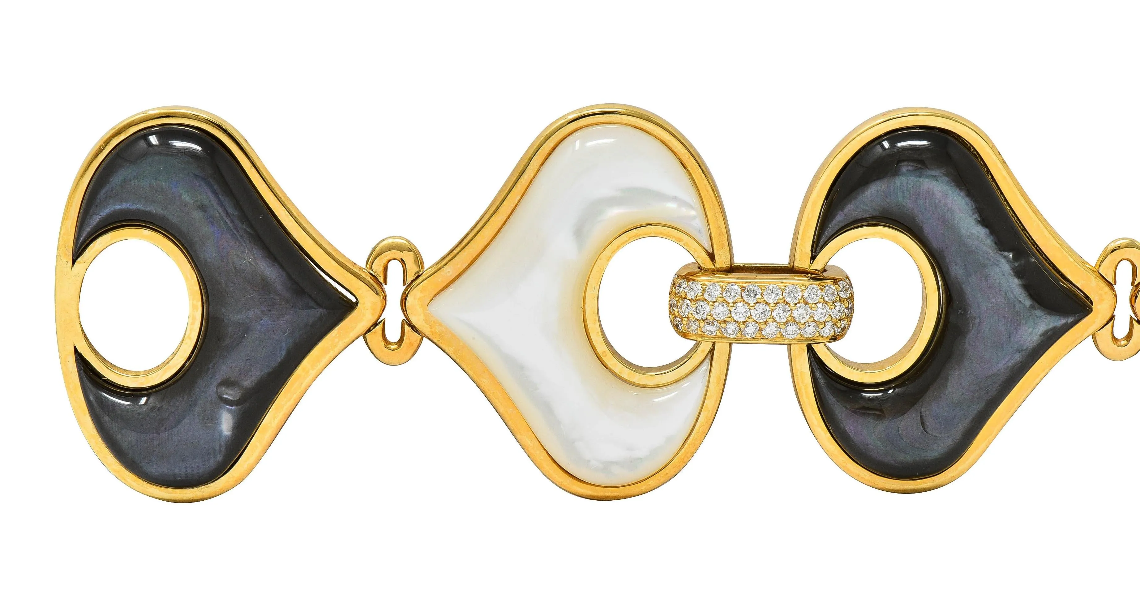Marina B. Diamond Mother-Of-Pearl 18 Karat Yellow Gold Avita Chestnut Link Bracelet