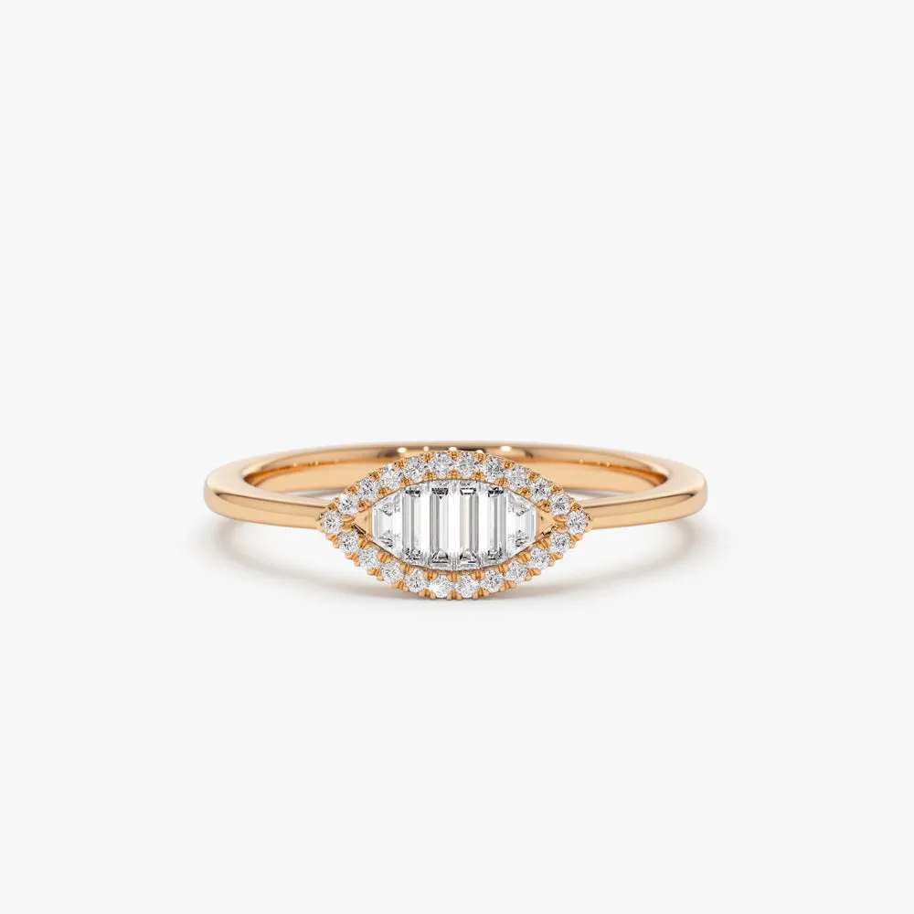 Marquise Baguette Diamond Ring in 14K