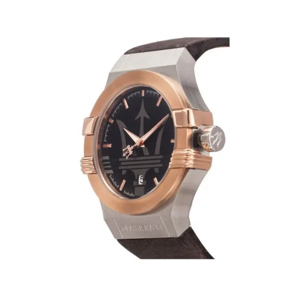 Maserati Potenza Brown Leather Strap Black Dial Quartz Watch for Gents - R8851108014