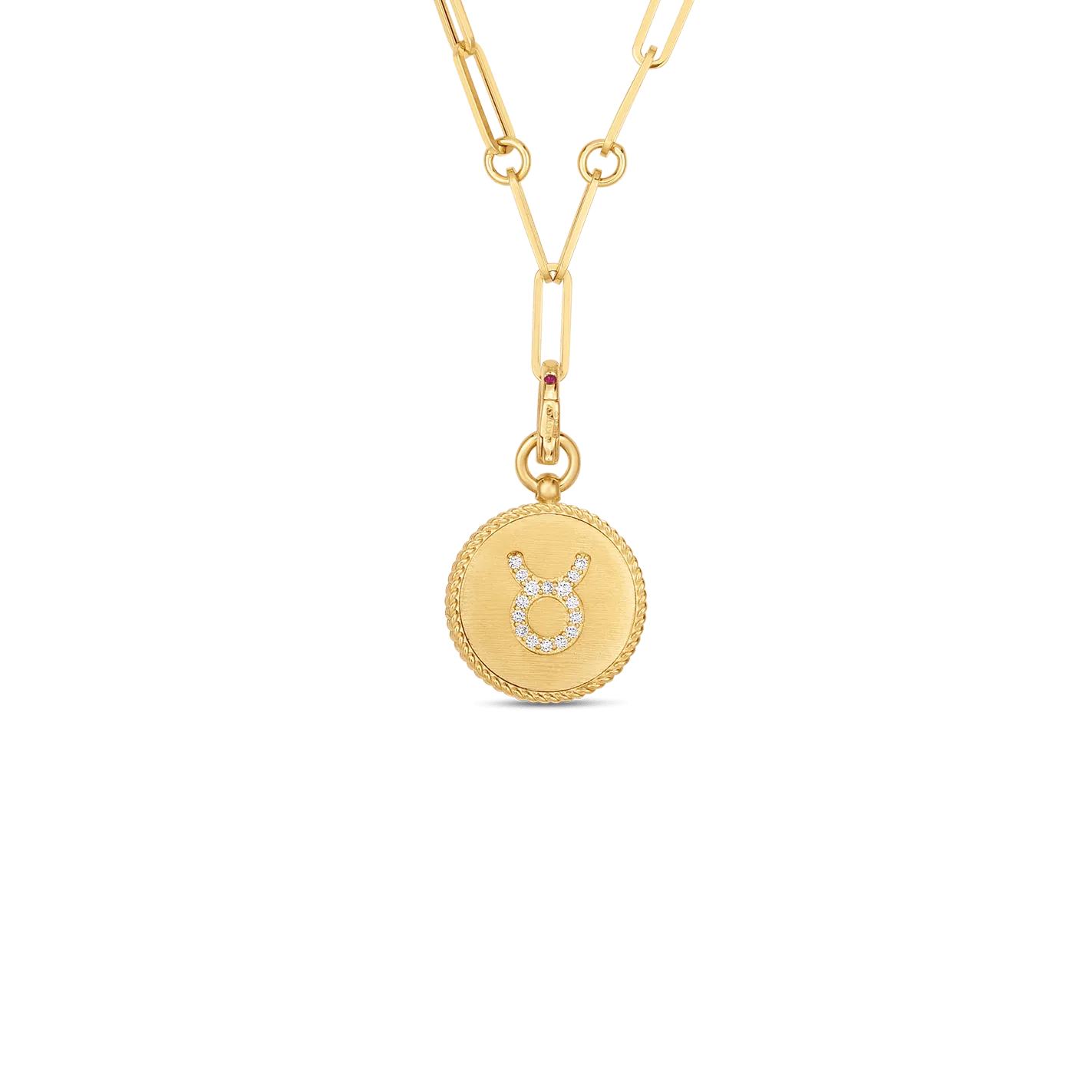 Medallion Charms 18K Yellow Gold Taurus Zodiac Diamond Necklace