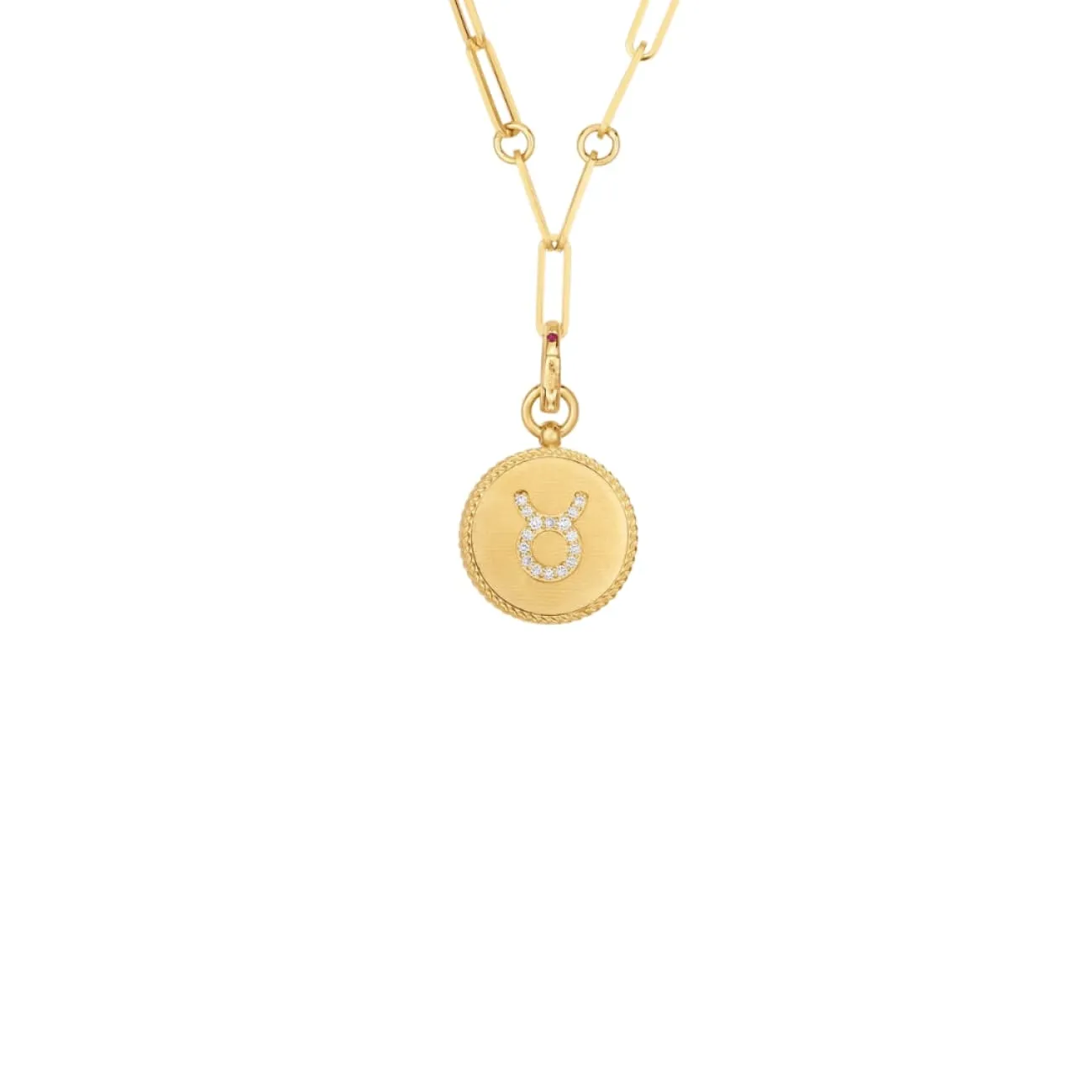 Medallion Charms 18K Yellow Gold Taurus Zodiac Diamond Necklace