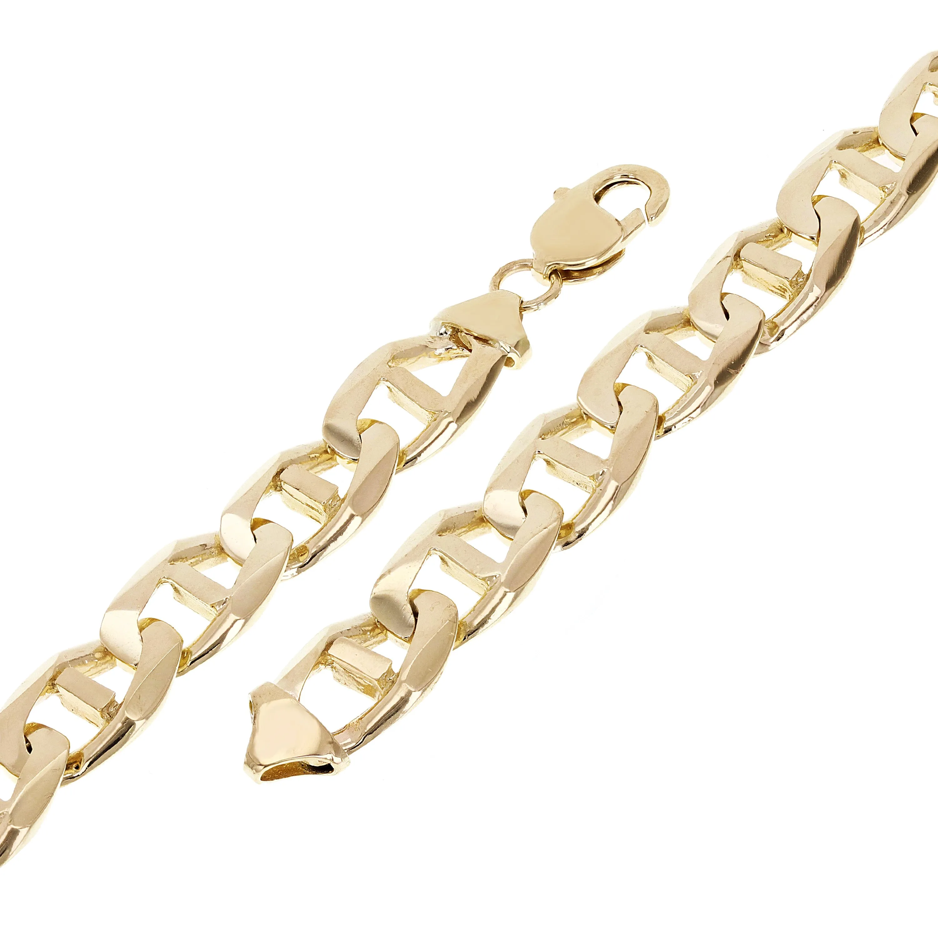 Men's 10k Yellow Gold Concave Mariner Gucci Chain Bracelet 13mm 7.5" - 9"