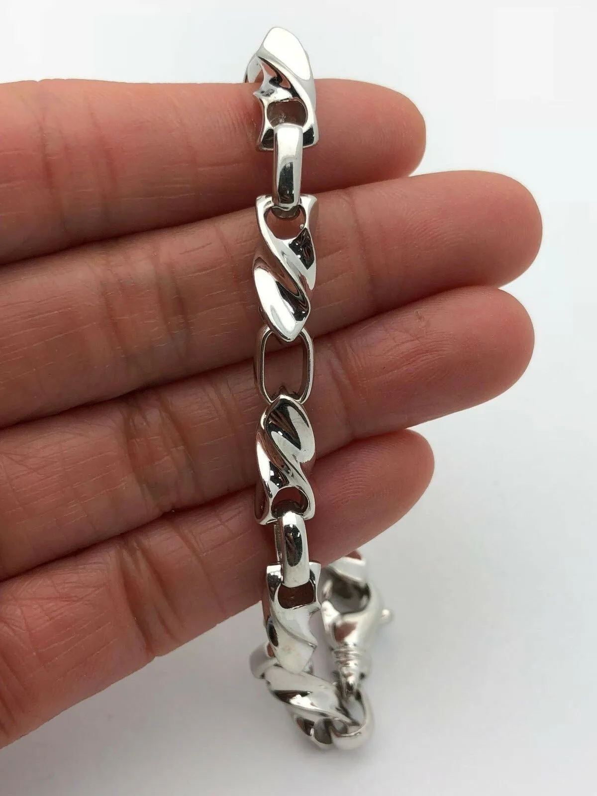 Men's 14k White Gold Handmade Fashion Link Bracelet 9" 6.5mm 37.7 grams
