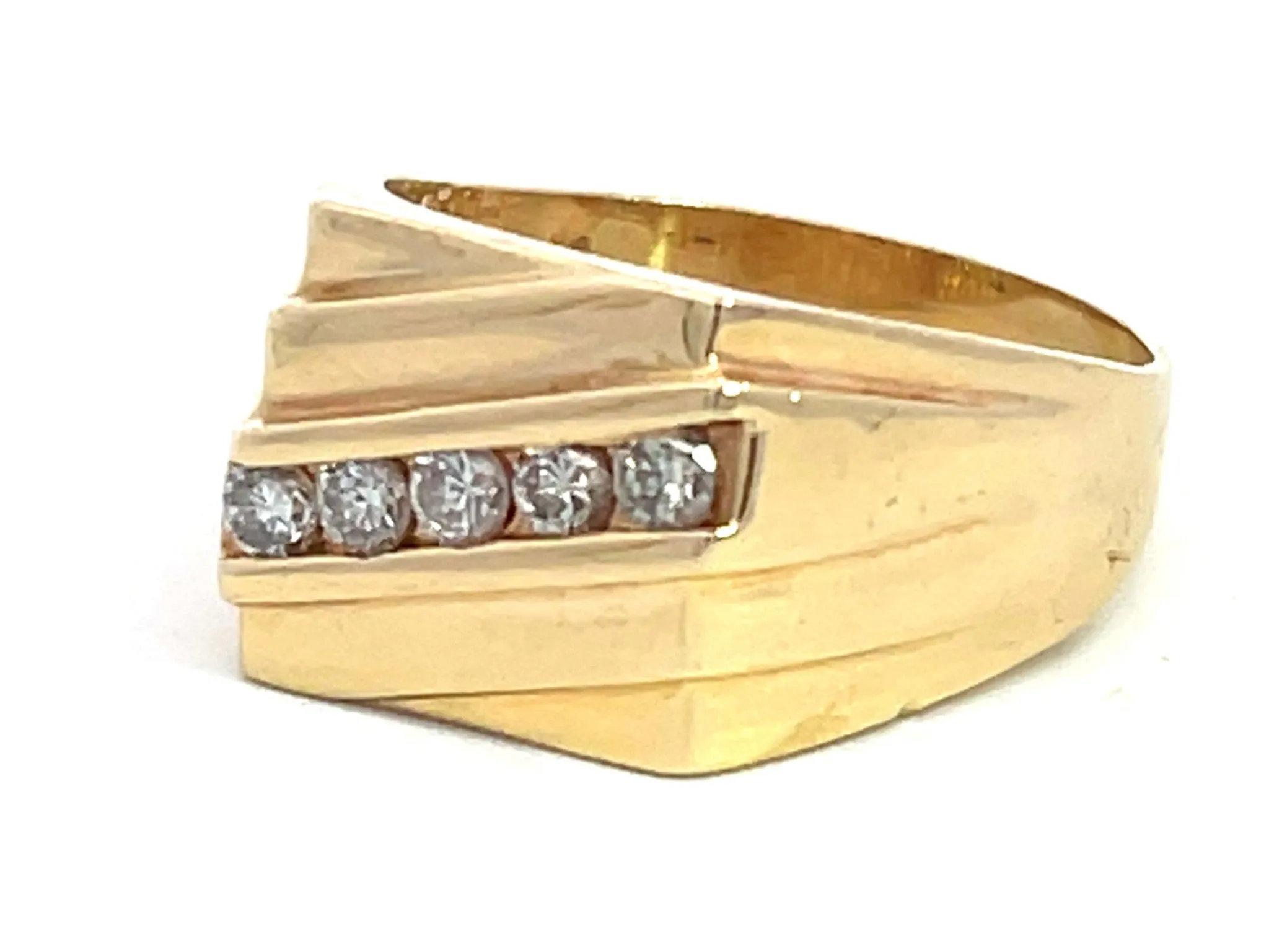 Mens Brilliant Cut 5 Diamond Ring in 14k Yellow Gold