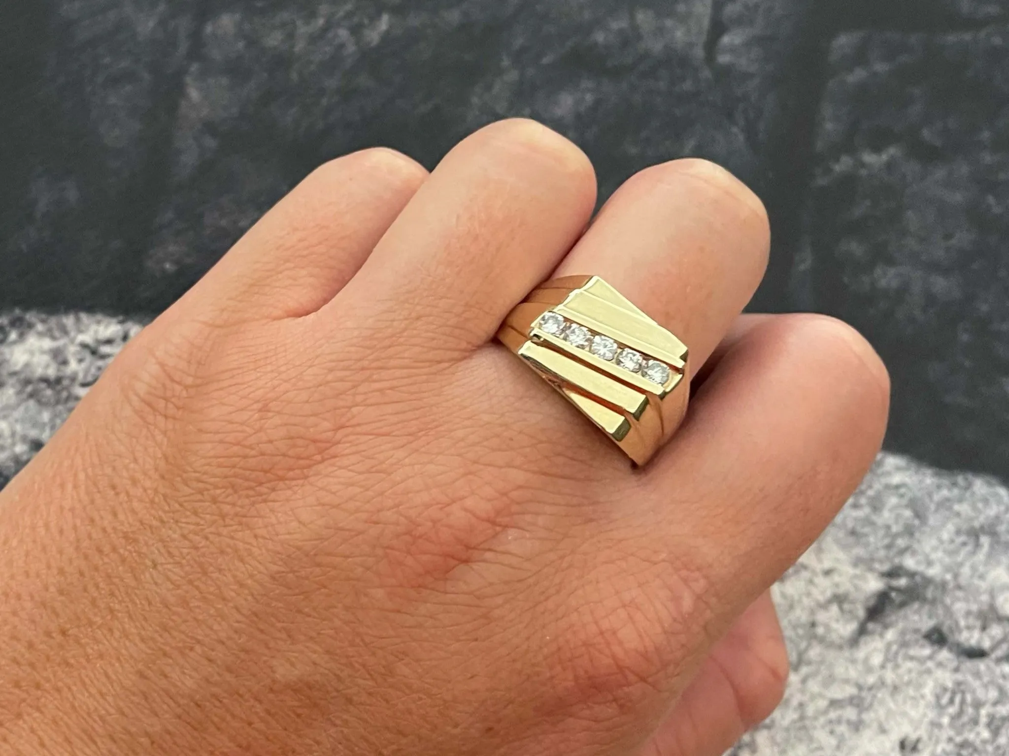 Mens Brilliant Cut 5 Diamond Ring in 14k Yellow Gold