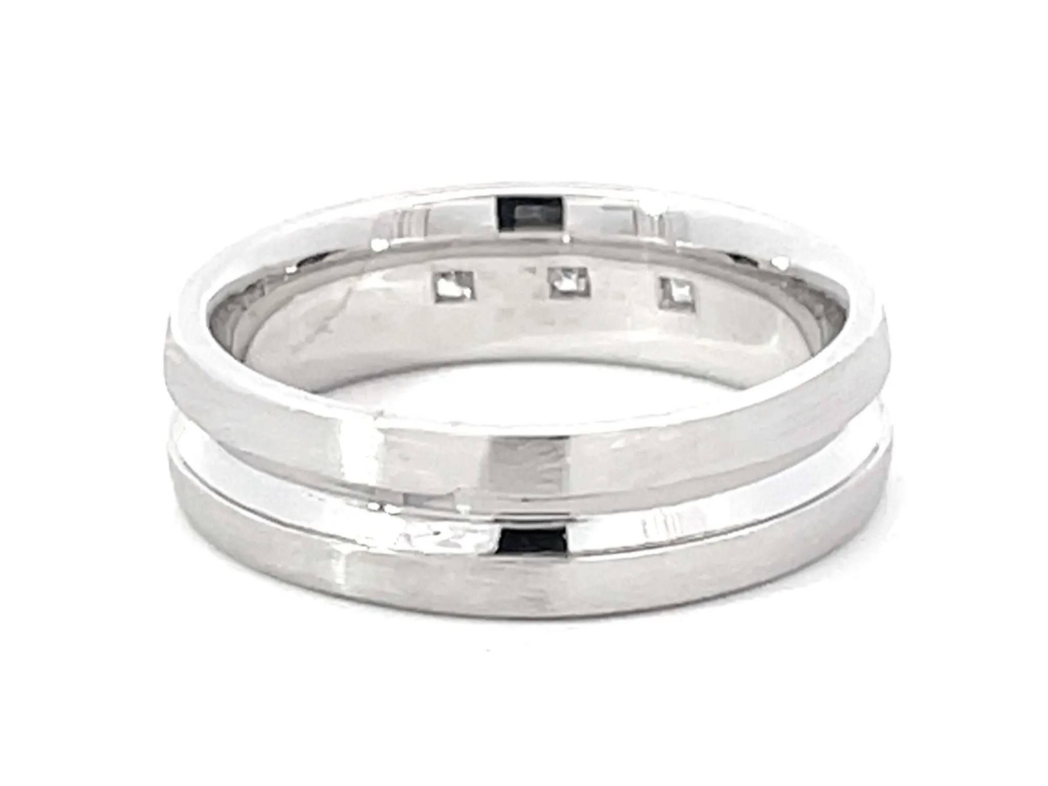 Mens Diamond Wedding Band Ring 18k White Gold