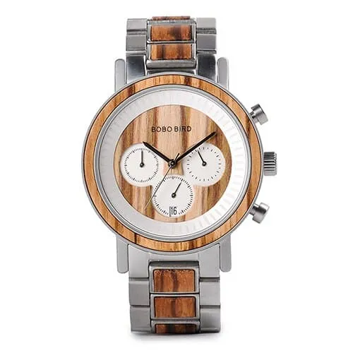 Men's Stainless Steel and Wood Watch