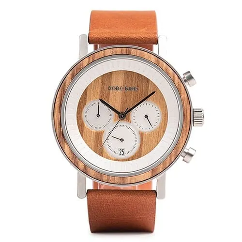 Men's Stainless Steel and Wood Watch