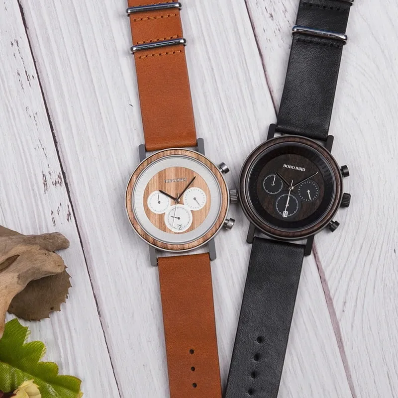 Men's Stainless Steel and Wood Watch