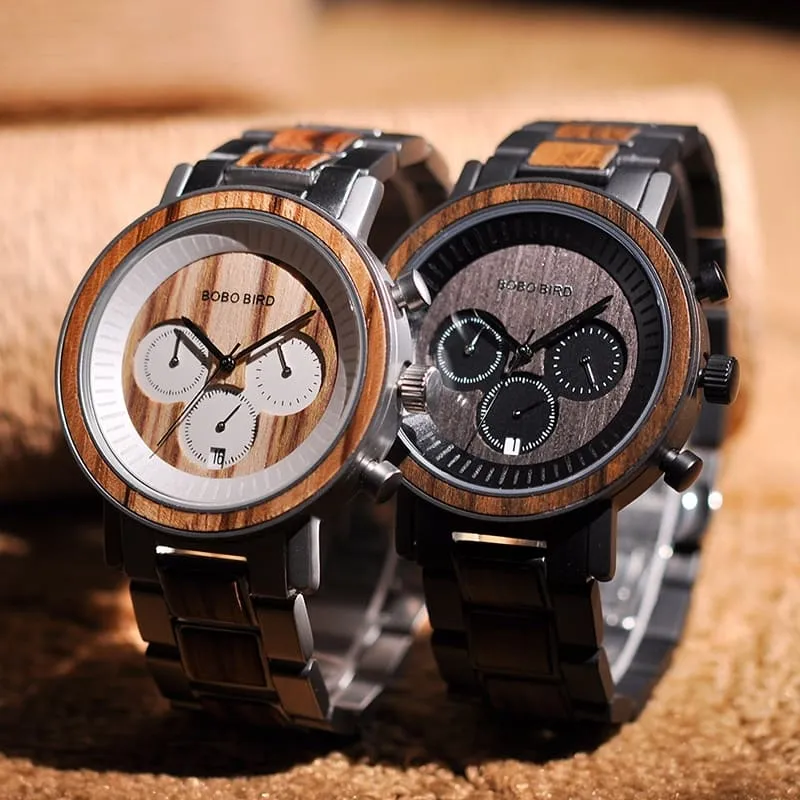 Men's Stainless Steel and Wood Watch