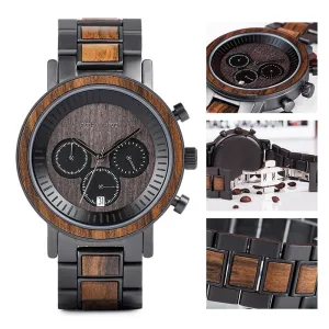 Men's Stainless Steel and Wood Watch