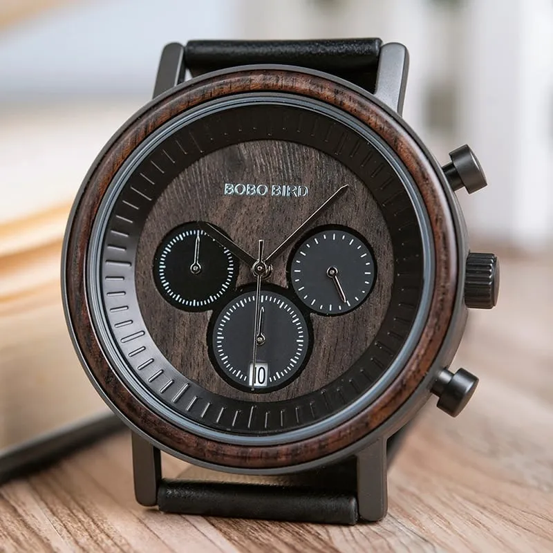Men's Stainless Steel and Wood Watch