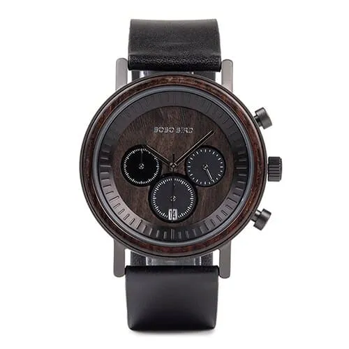 Men's Stainless Steel and Wood Watch