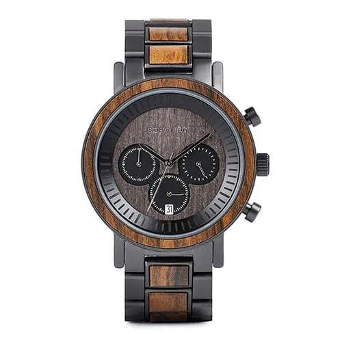 Men's Stainless Steel and Wood Watch