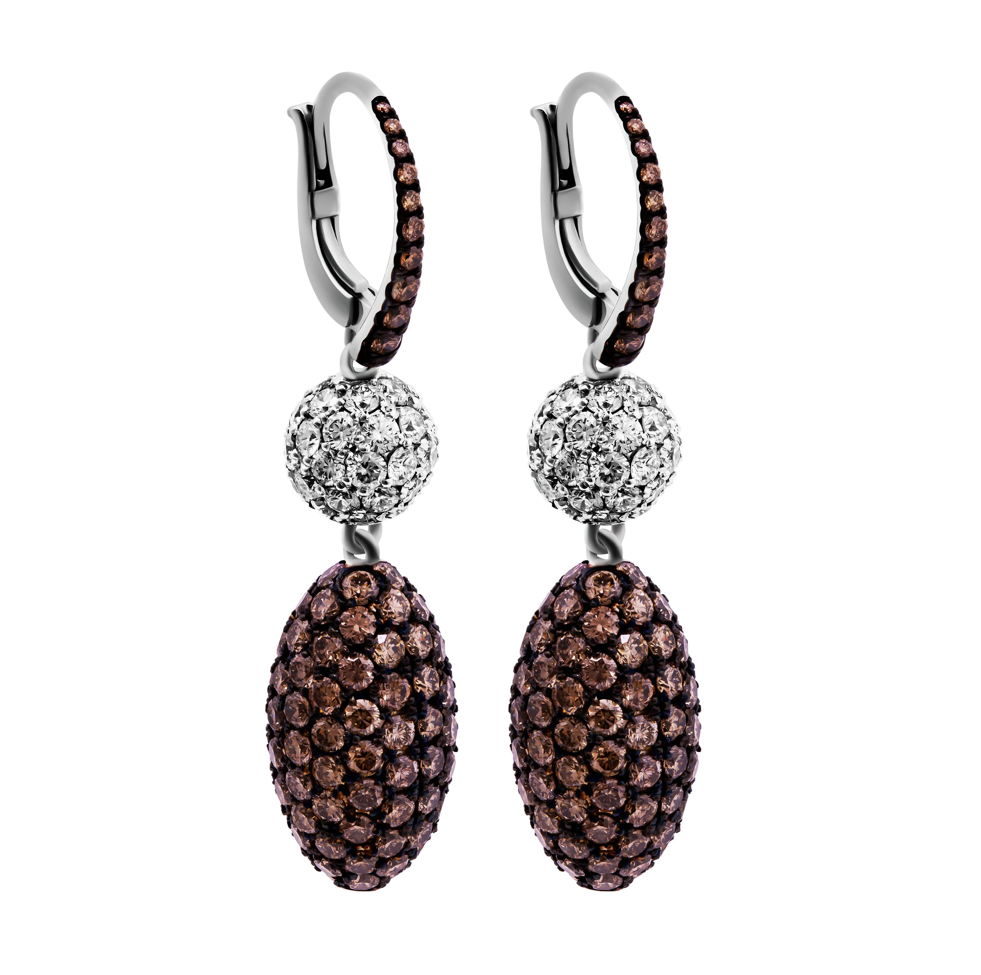 Micro Pavè Drop Earrings with White&Cognac Diamonds