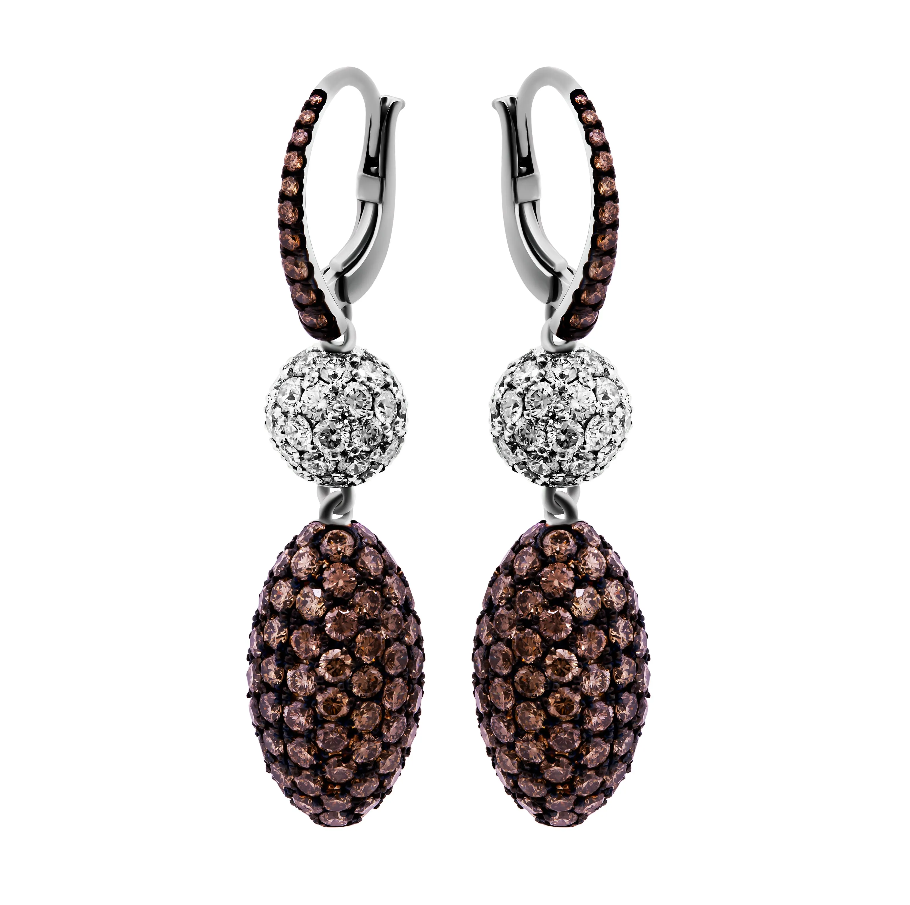 Micro Pavè Drop Earrings with White&Cognac Diamonds