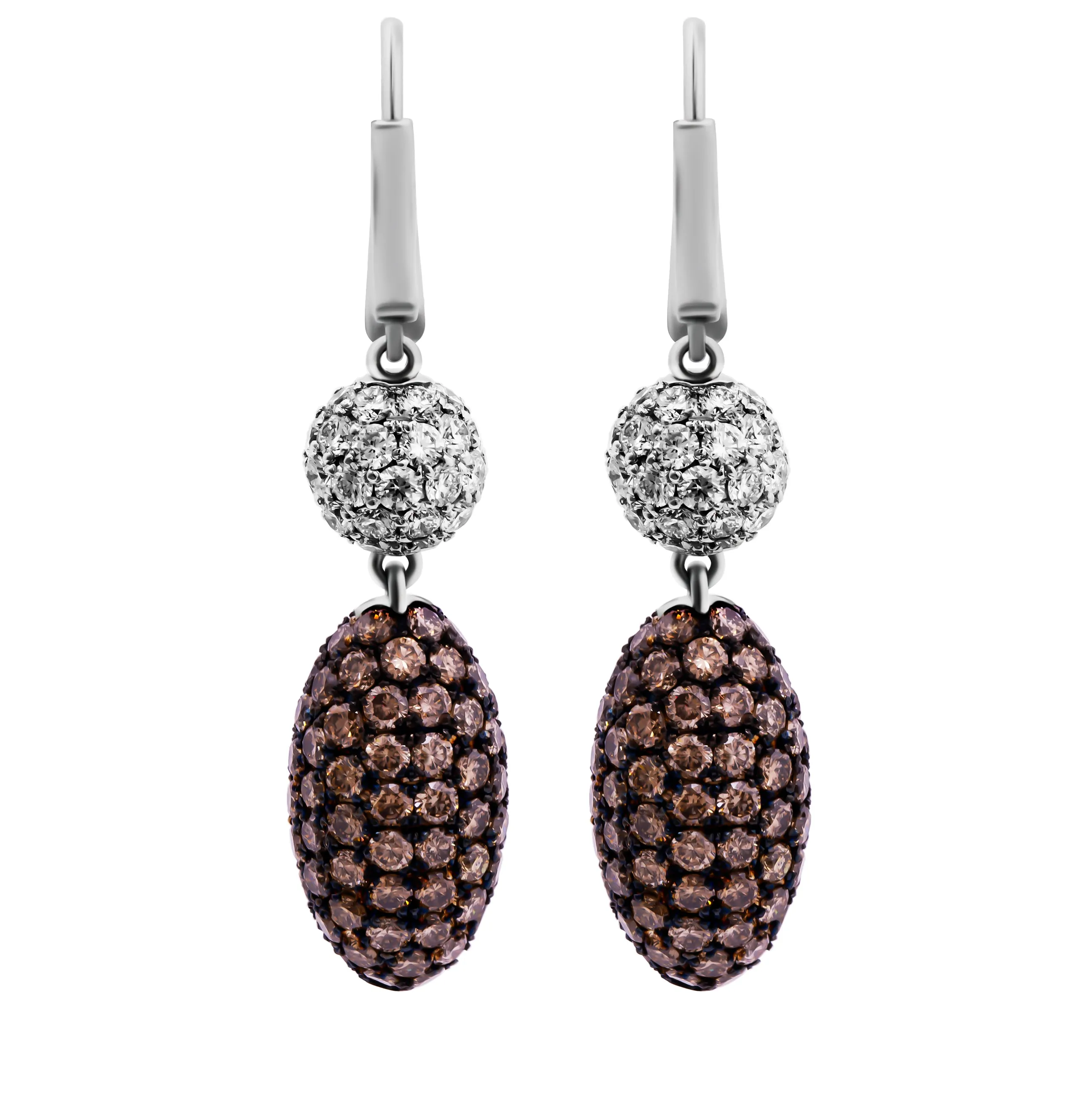 Micro Pavè Drop Earrings with White&Cognac Diamonds
