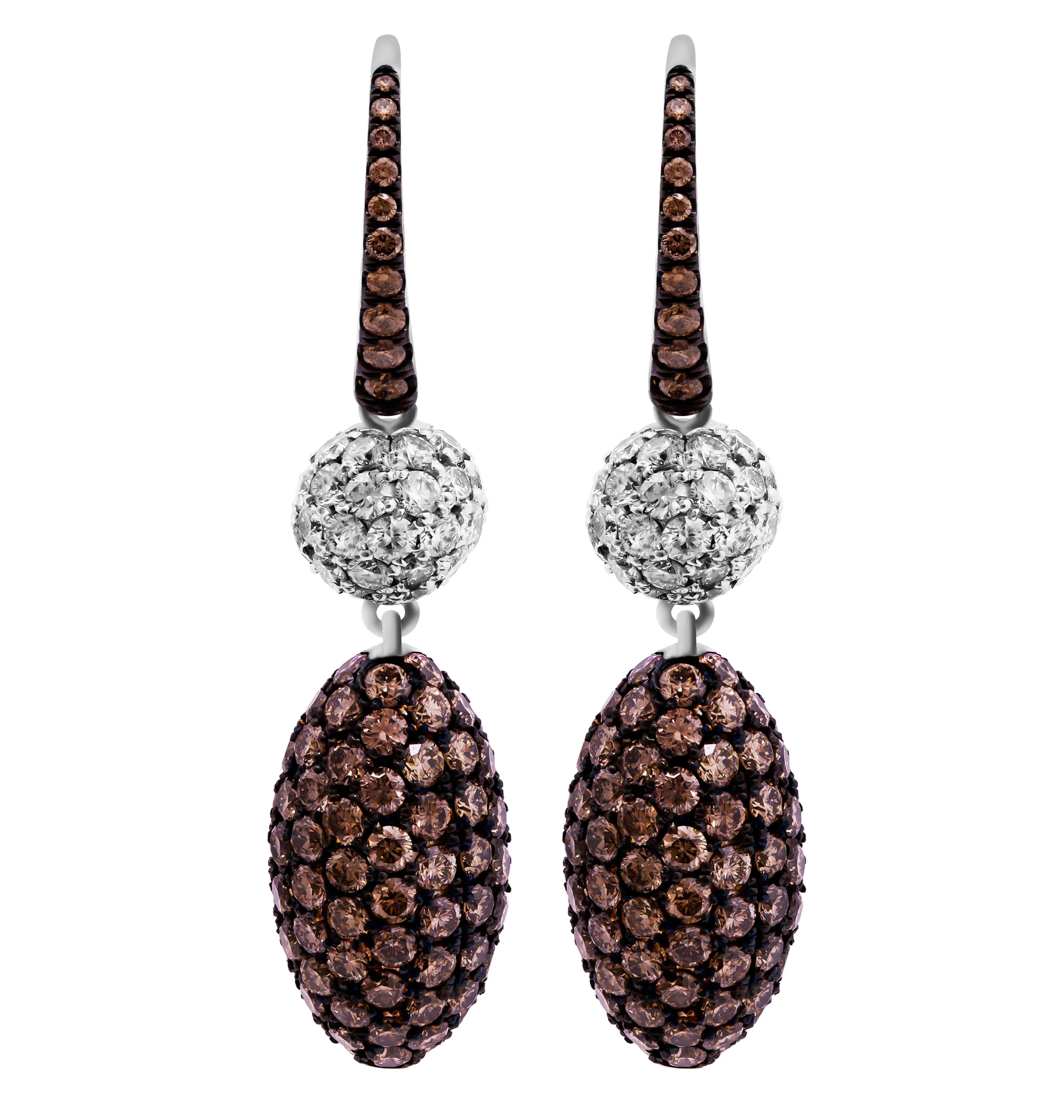 Micro Pavè Drop Earrings with White&Cognac Diamonds