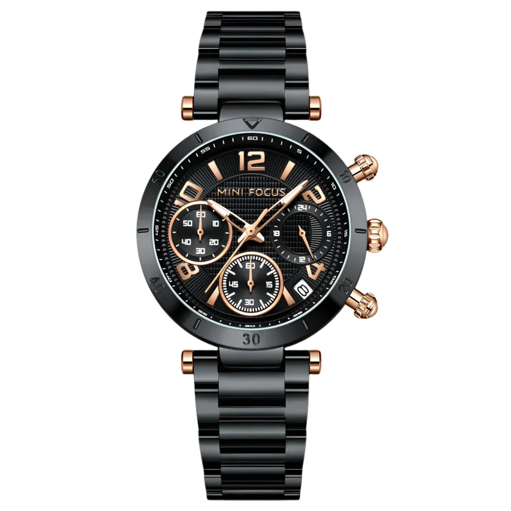 Mini Focus Black Stainless Steel Black Dial Quartz Watch for Ladies - MF0489L-05