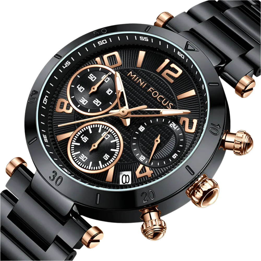 Mini Focus Black Stainless Steel Black Dial Quartz Watch for Ladies - MF0489L-05